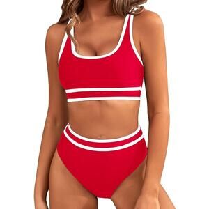 BMJL NWT Red and White High Waisted Bikini 2 Piece Set Size Large